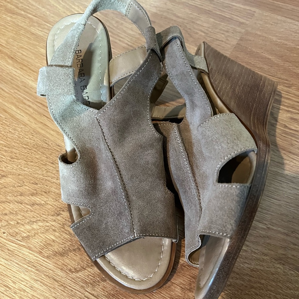 Barbara Barbieri Made In Italy Leather Upper Suede Wedge Sandals Size 8.5